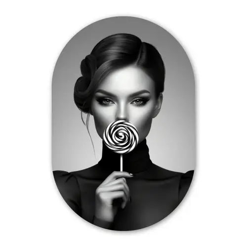 Vrouw - Lolly - Zwart Wandcirkel Ovaal Glas middel -3d