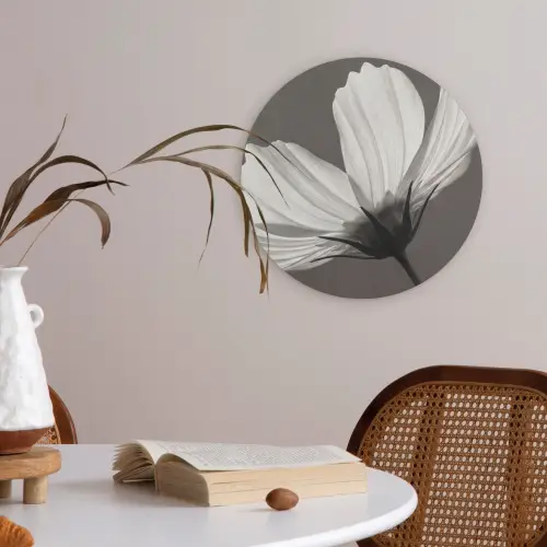 Bloem - Minimalistisch - Zwart - Wit Akoestische PET Vilt - Rond klein -sfeer3