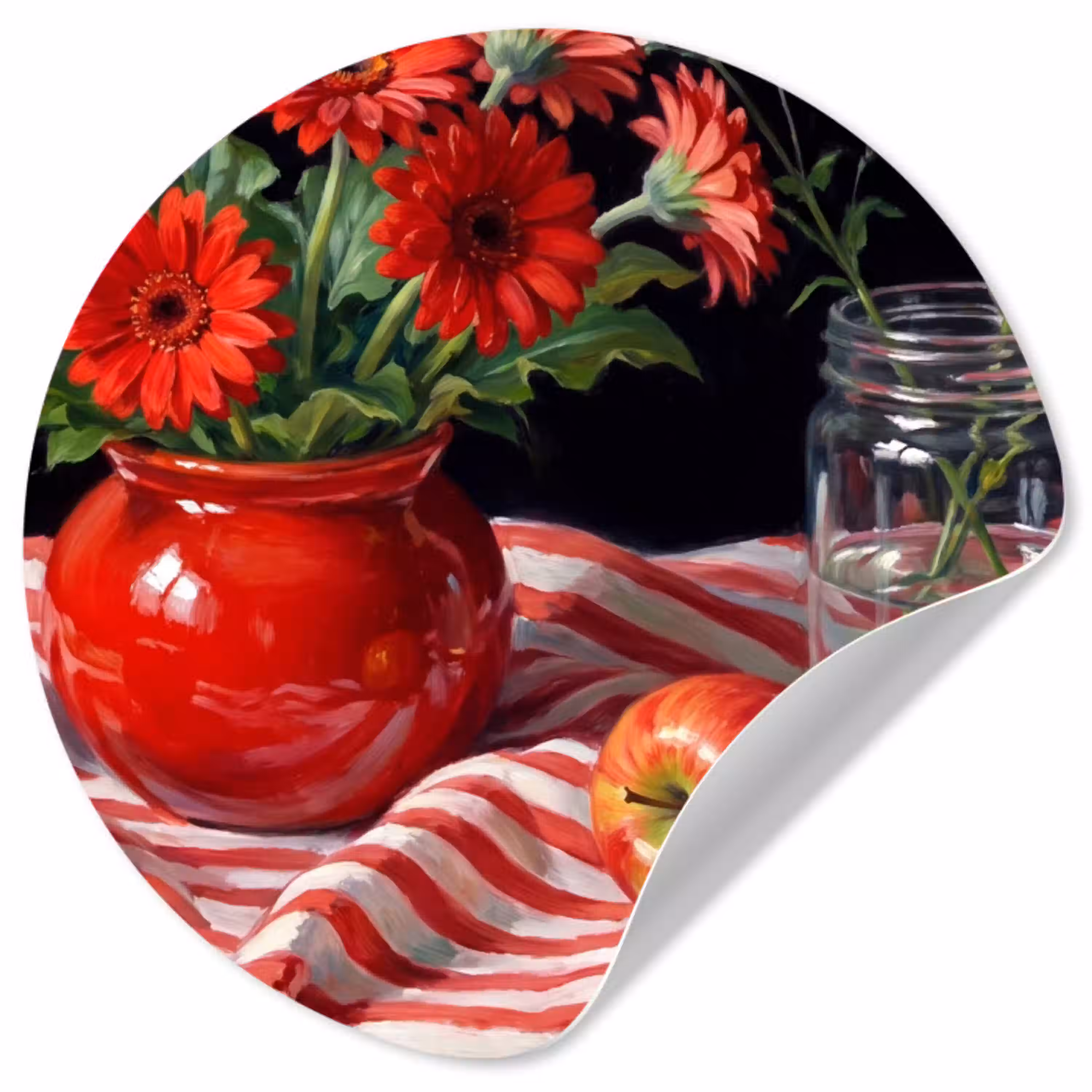 Rode bloemen - Vaas Wandcirkel behangsticker klein -3d