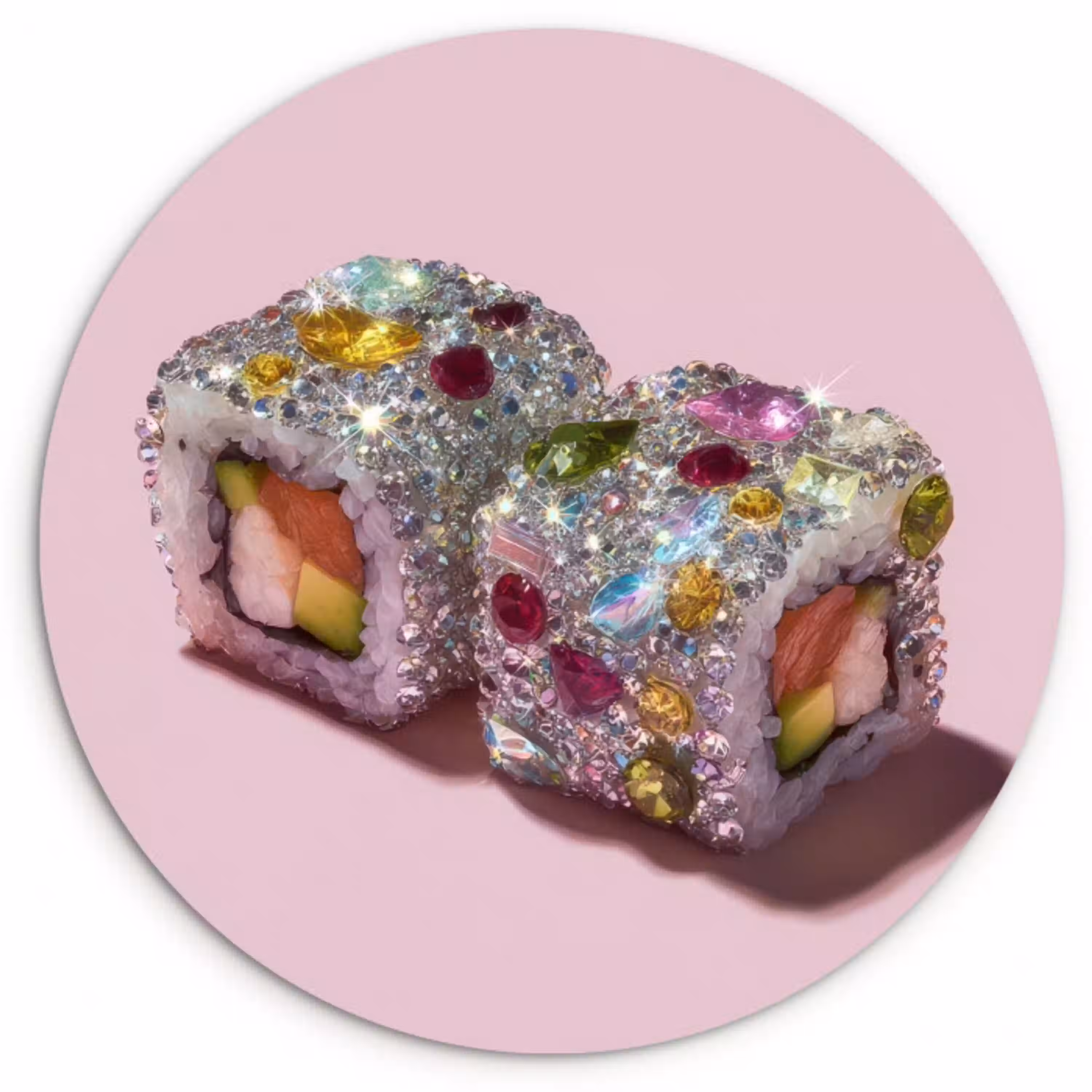 Sushi - Rolletjes - Steentjes - Kleurrijk Wandcirkel plexiglas klein -3d