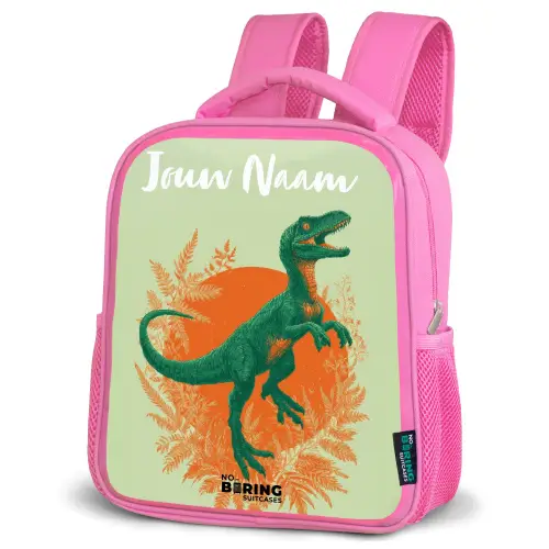 Dino - Natuur - Groen Kinderrugzak - Roze middel -schuin