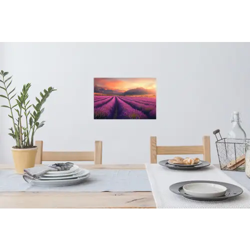 Lavendelveld - Zonsondergang - Paars Muursticker klein -eettafel