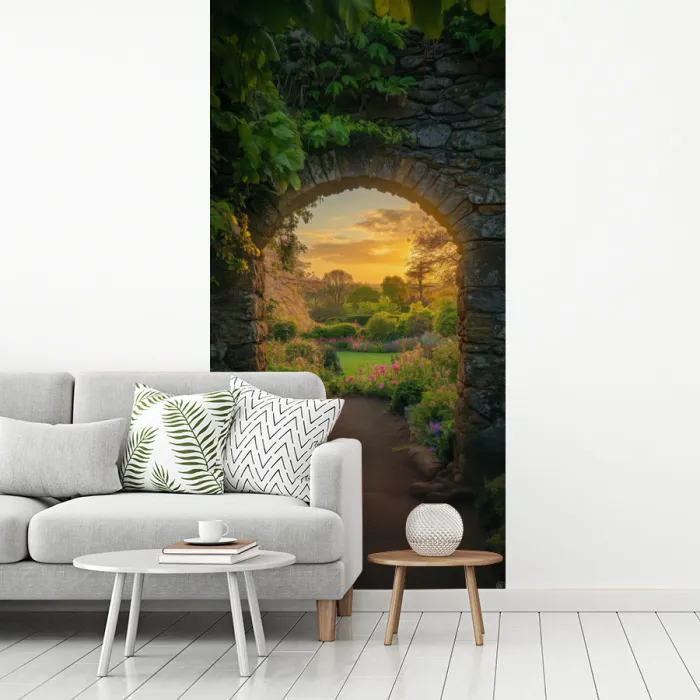 Poort - Planten - Zonsondergang fotobehang vinyl groot -woonkamer