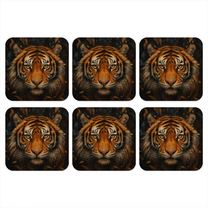 Bladeren - Tijger - Oranje onderzetter kurk middel -3d