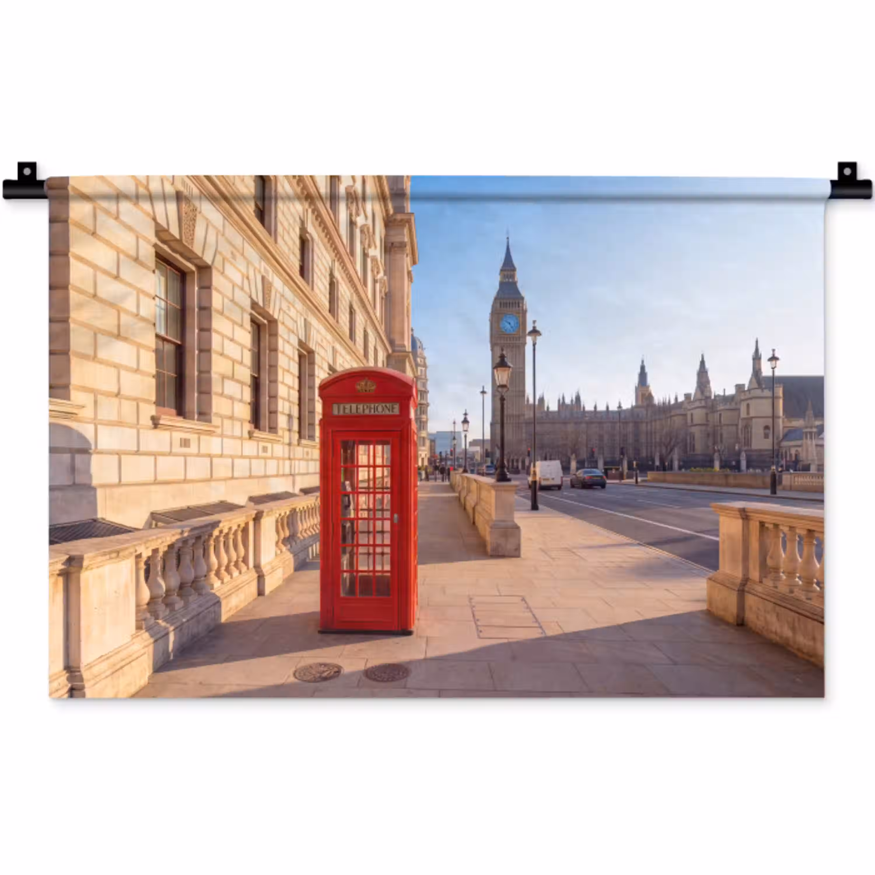 Telefooncel - Rood - Londen - Stad - Architectuur Wandkleed katoen klein -zz3d