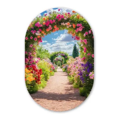 Doorkijk - Bloemen - Kleurrijk - Natuur Wandcirkel Ovaal Glas middel -3d