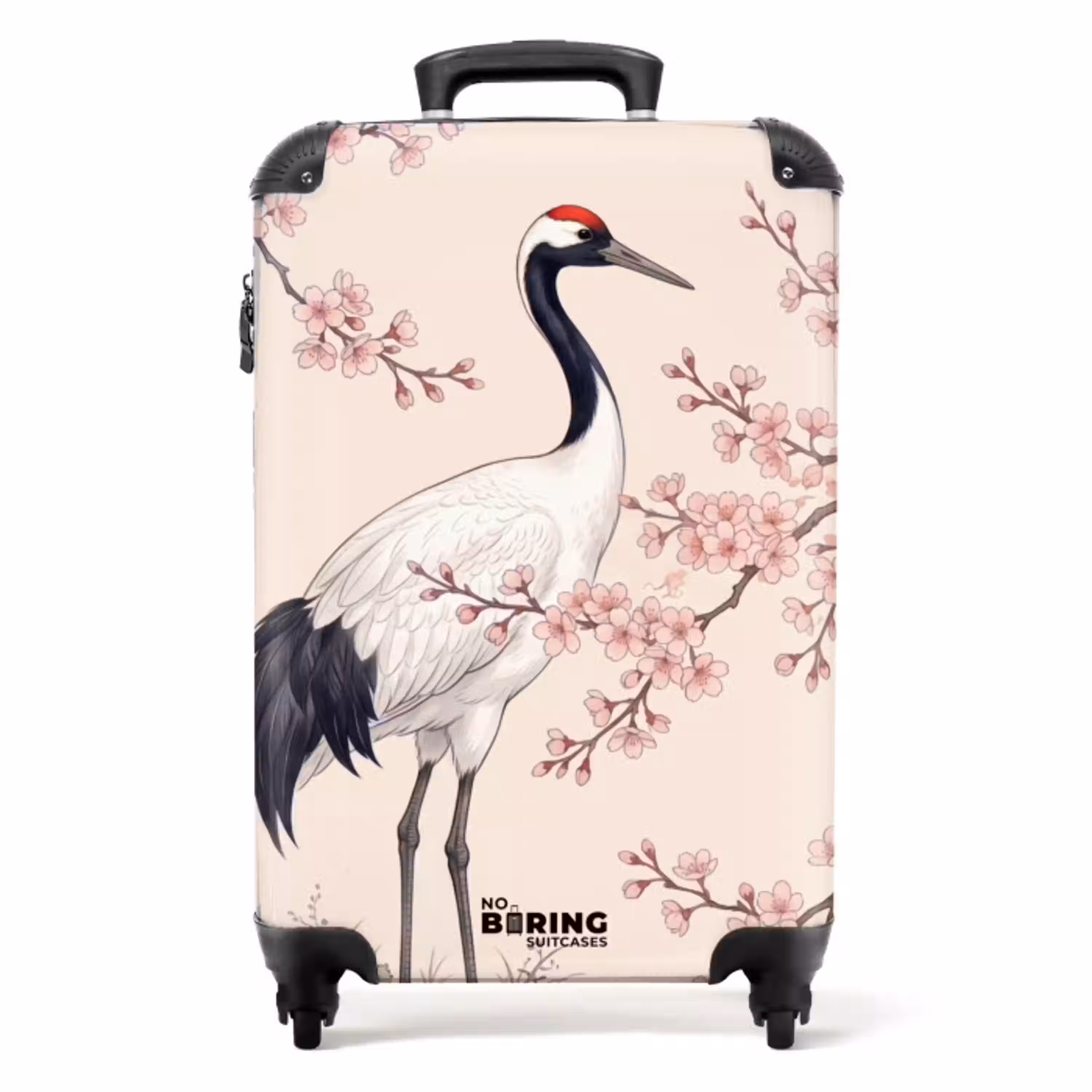 Aziatisch - Kraanvogel - Beige NBS - Handbagage koffer - Volwassenen Unisex middel -productfoto_recht