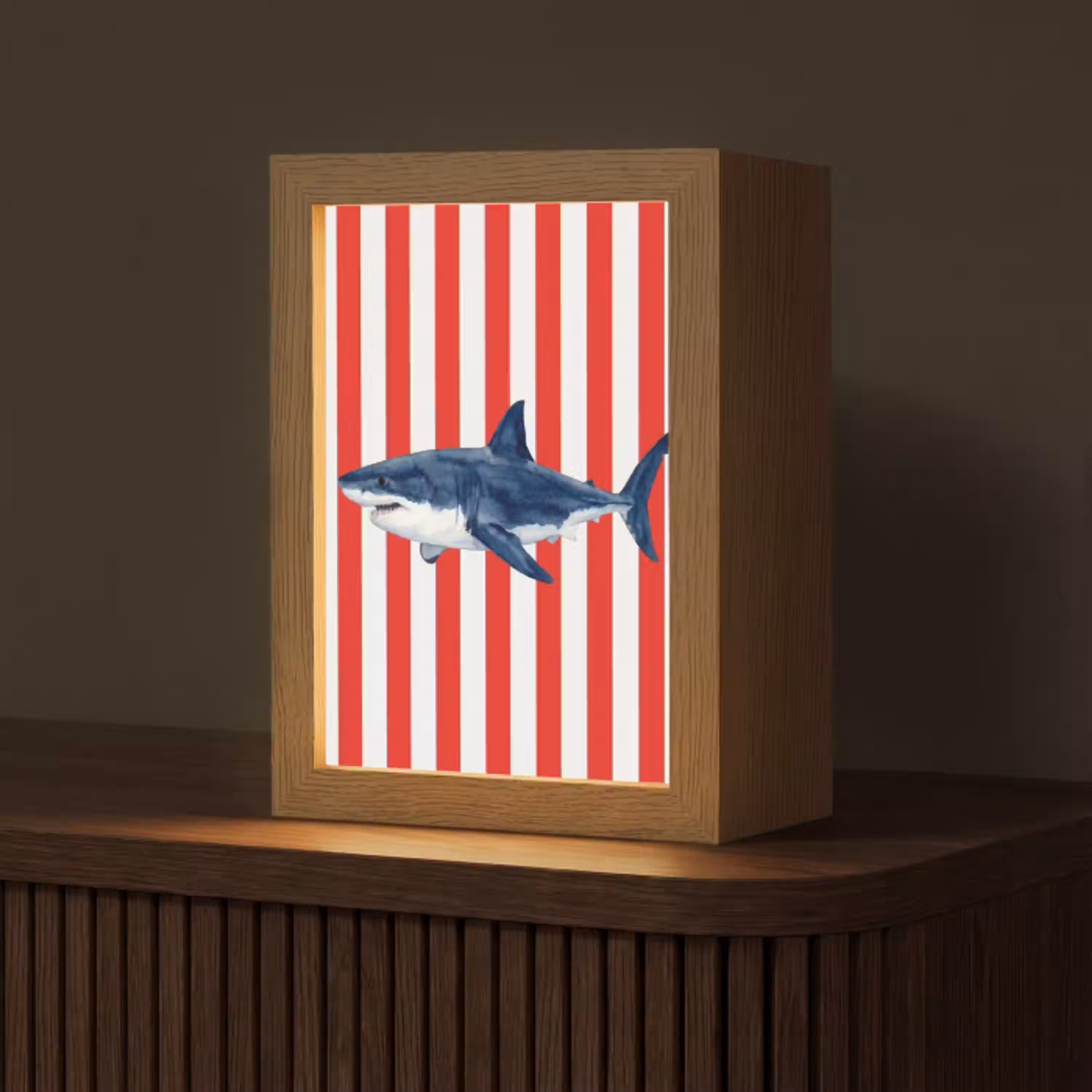 Vis - Haai - Zee - Illustratie - Blauw Light Box met kabel (Tafellamp) klein -z3d_website