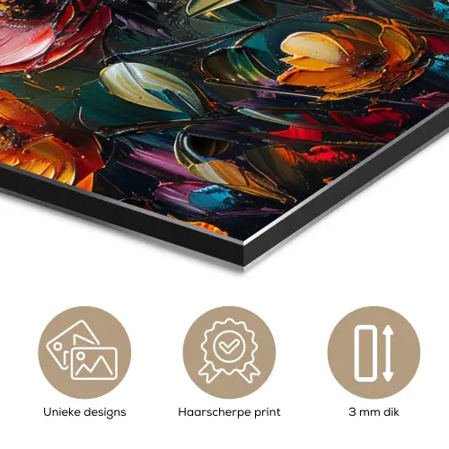 Watercolor - Bloemen - Kunst - Modern aluminium wit klein -closeup_NL