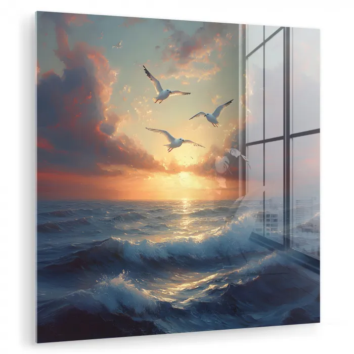 Meeuwen - Zonsondergang - Zee - Wolken plexiglas 5mm klein -zzzproduct_nieuw
