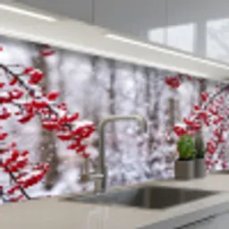 Bessen - Takken - Sneeuw - Winter - Kleurrijk keuken achterwand 2 middel -3d_schuin