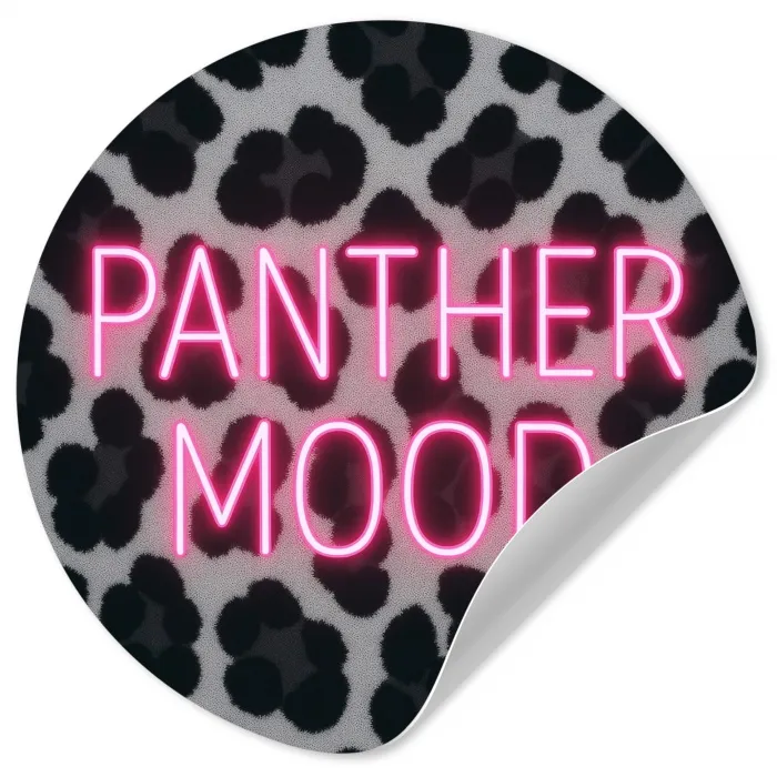 Panterprint - Zwart - Neonletters - Roze Wandcirkel behangsticker klein -3d
