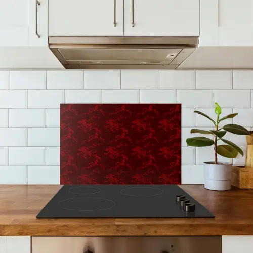 Bloemen - Donkerrood - Patroon keuken achterwand spatscherm klein 900 -sfeer2