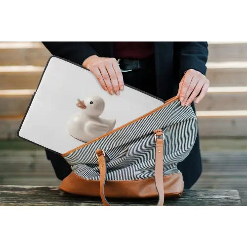 Badeend - Minimalistisch - Wit laptophoes neopreen klein -tas