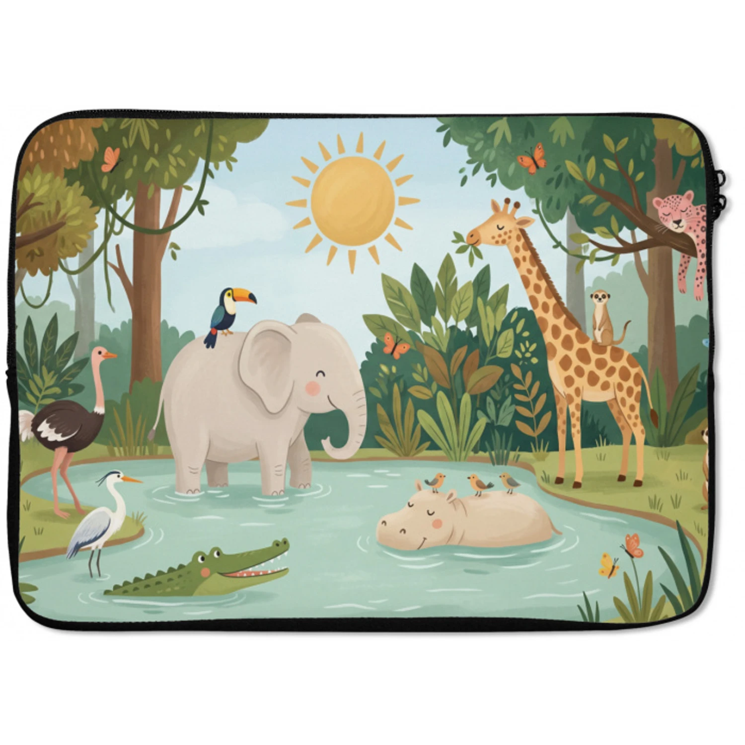 Jungle - Oase - Dieren - Kleurrijk laptophoes neopreen klein -zkaufland3dotto