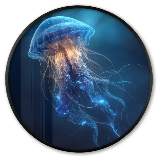 Photo Frame Round - Jellyfish - Luminous - Tentacles - Blue