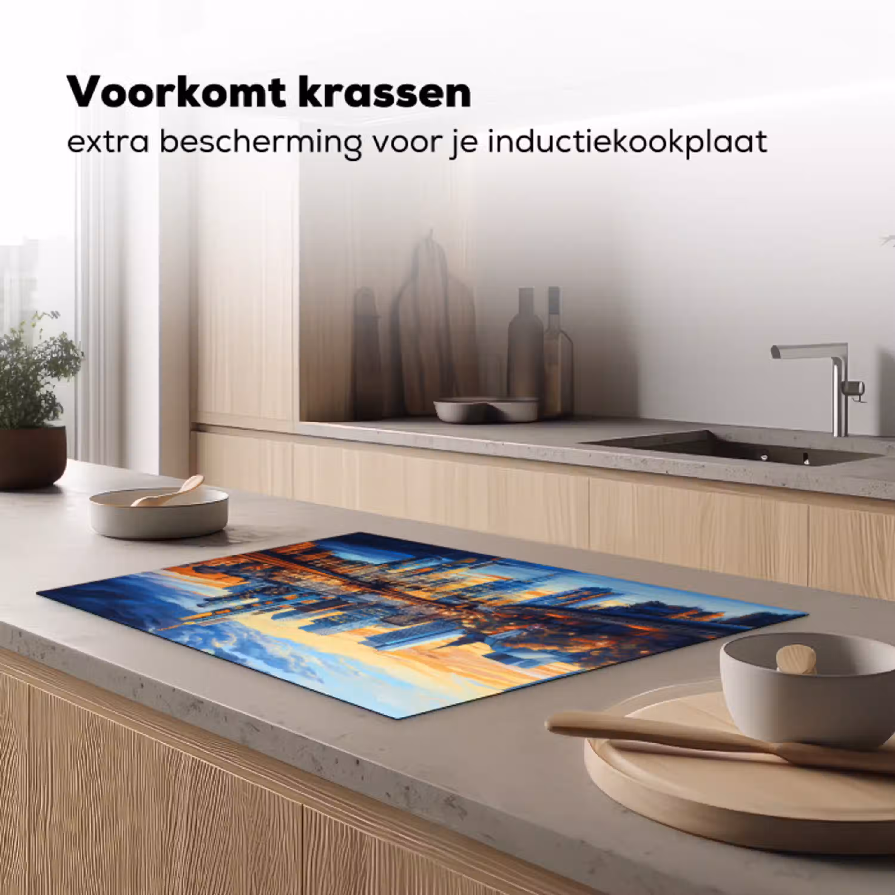 Zonsondergang Frankfurt - Stad - Skyline - Water Inductie beschermer vinyl 3mm klein -sfeer1