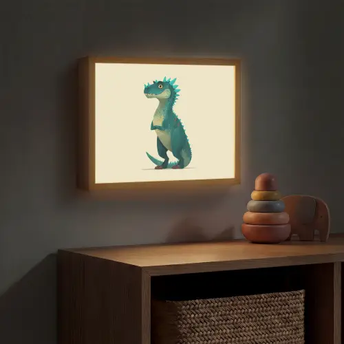 Dinosaurus - Turquoise - Stekels Light Box met batterij (Wandlamp kind) middel -sfeer5_kind
