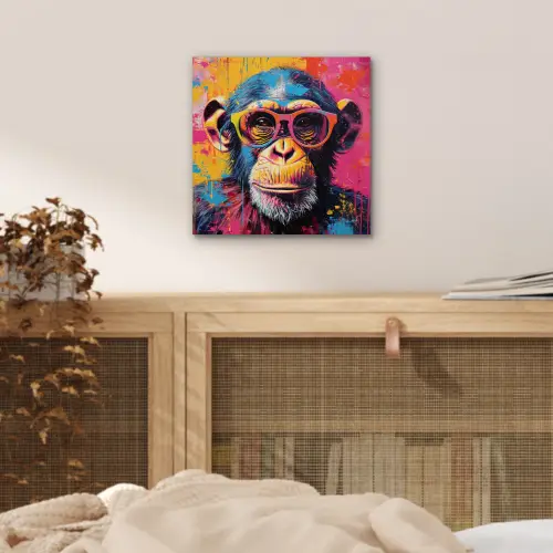 Graffiti - Chimpansee - Aap - Bril - Kleurrijk aluminium wit klein -sfeer3