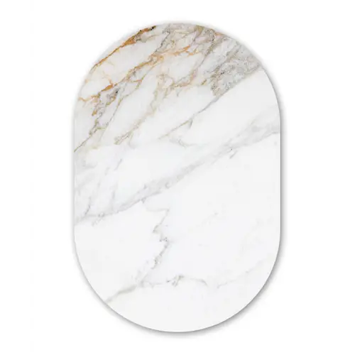 Marmer - Steen - Wit - Goud - Marmerlook - Steen - Luxe Wandcirkel Ovaal Forex klein -3d