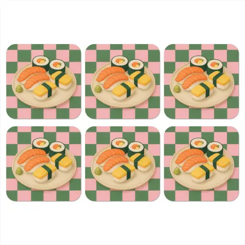 Sushi - Bord - Geblokt - Groen onderzetter kurk middel -3d