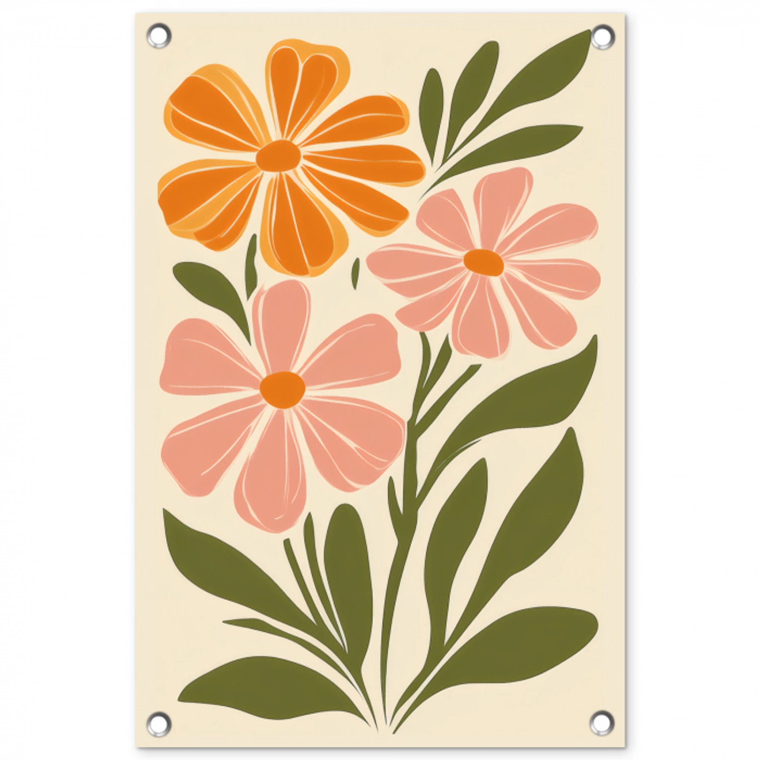 Minimalistisch - Bloemen - Bladeren - Roze tuinposter los doek klein -3d