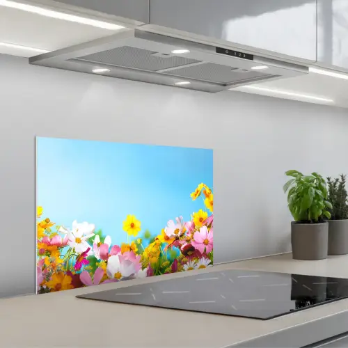 Bloemen - Kleurrijk - Blauw - Natuur keuken achterwand spatscherm klein -3d_schuin