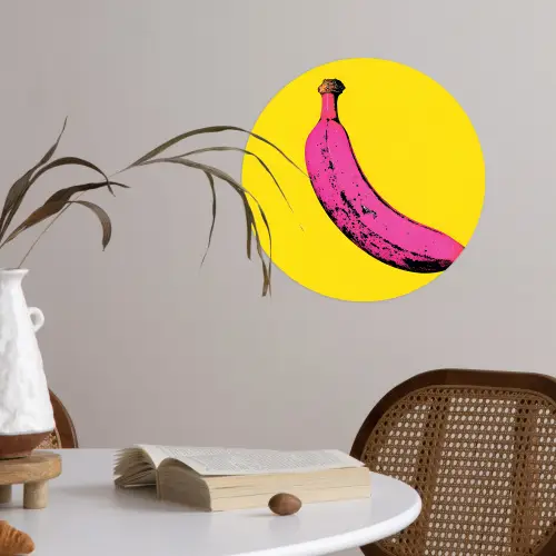 Banaan - Grafisch - Geel Wandcirkel behangsticker klein -sfeer3