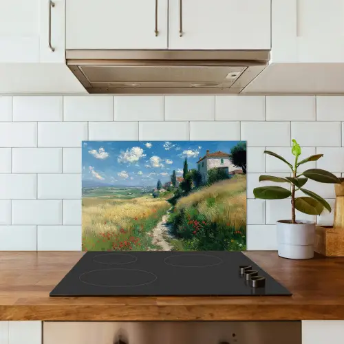 Zandpad - Huis - Bomen - Grasveld keuken achterwand spatscherm klein -sfeer2