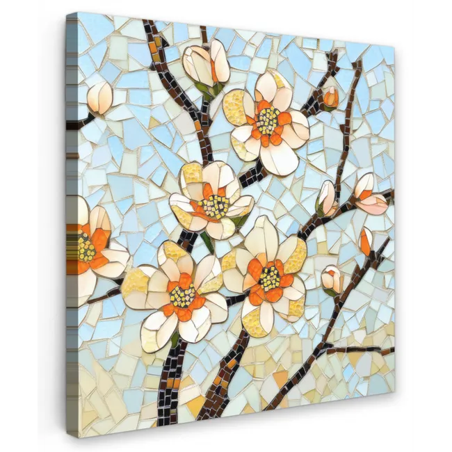 Leinwandbild - Blüten - Weiß - Mosaik - Zweig