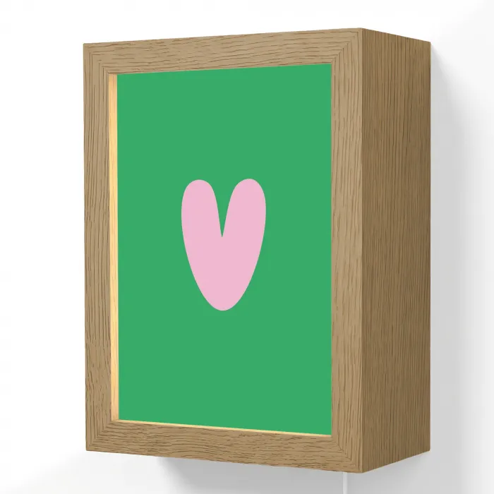 Groen - Hart - Minimalistisch - Valentijn Light Box met kabel (Wandlamp) klein -3d