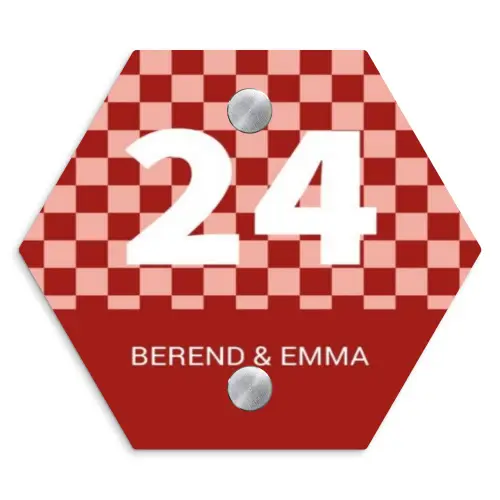 Rood - Blokjes - Klassiek Naambord Hexagon klein -3d