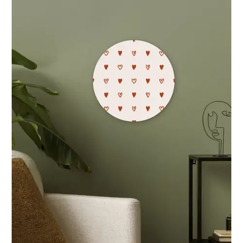 Crème - Rood - Hartjes - Patroon Wandcirkel plexiglas klein 852 -sfeer3