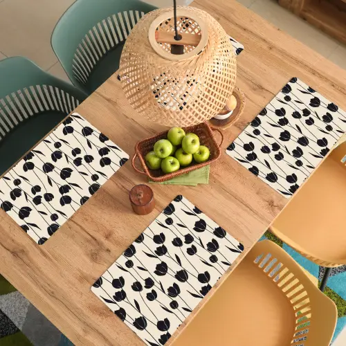 Tulpen - Patroon - Zwart Placemat vinyl groot 368 -zzsfeer5_Kitchenyeah-website