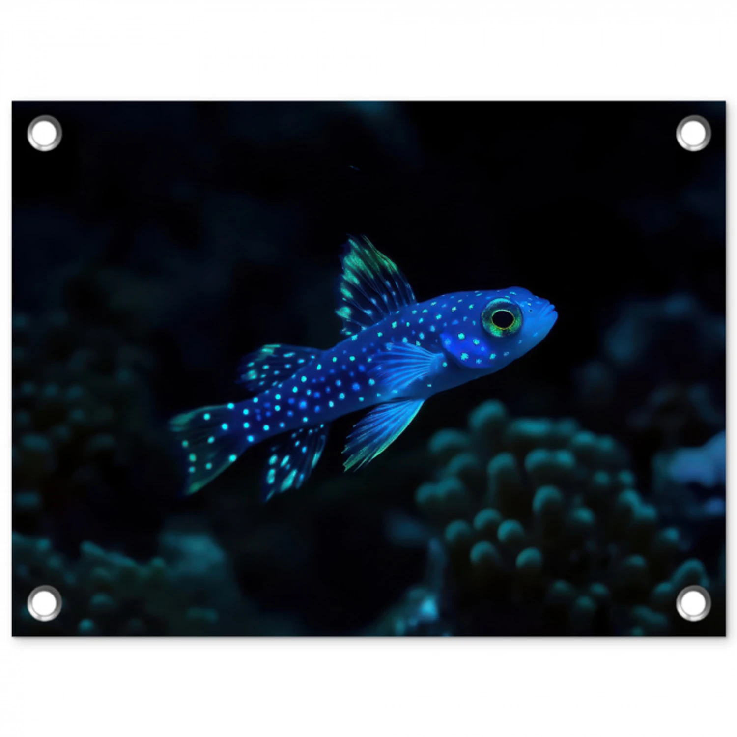 Vis - Stippen - Koraal - Blauw tuinposter los doek klein -3d