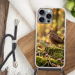 Houtsnip - Bos - Bladeren - Herfst - Gecamoufleerd Hoesje iPhone 16 Pro Max met koord klein -sfeer4