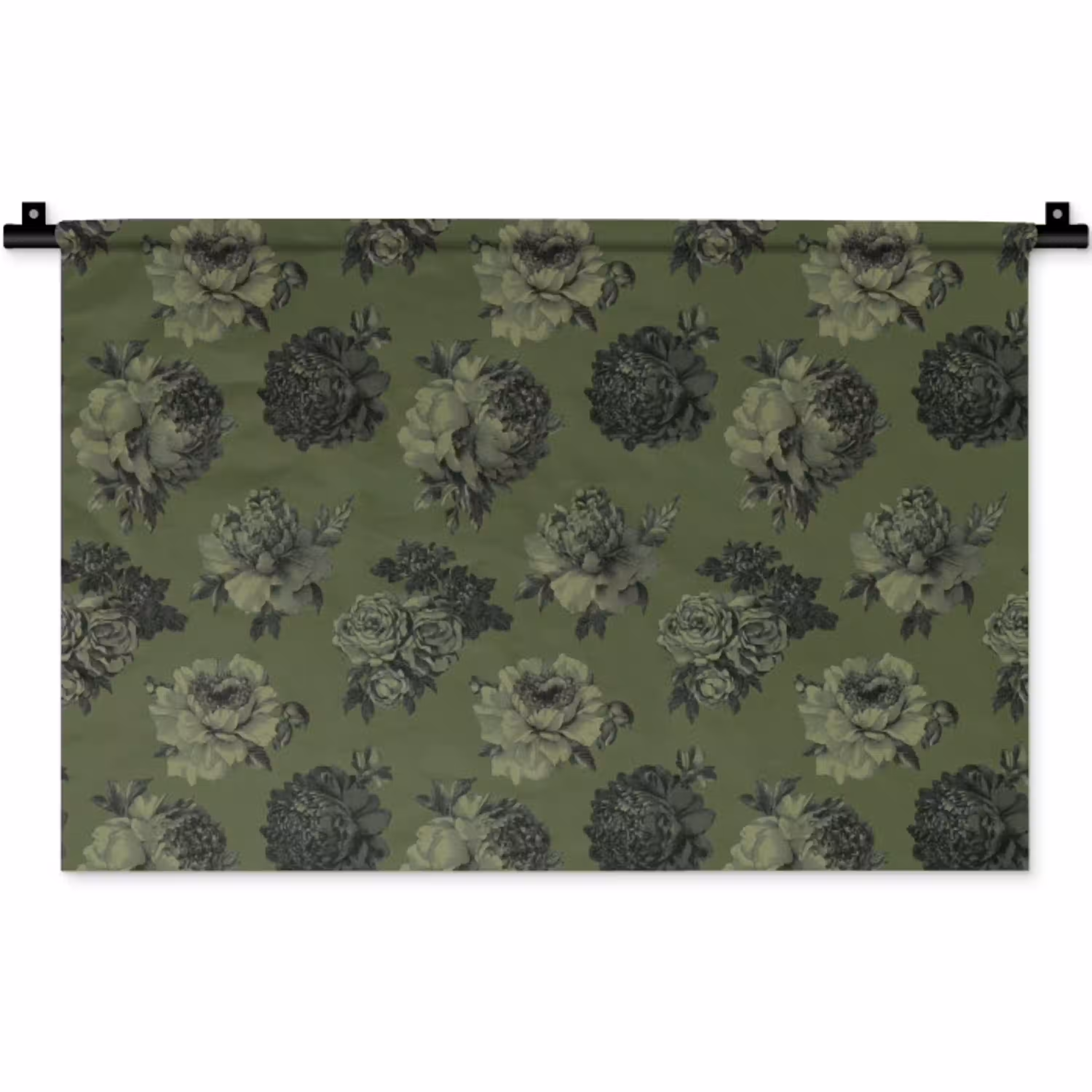 Klassiek - botanisch - olijfgroen - bloemen Wandkleed katoen klein 269 -zz3d
