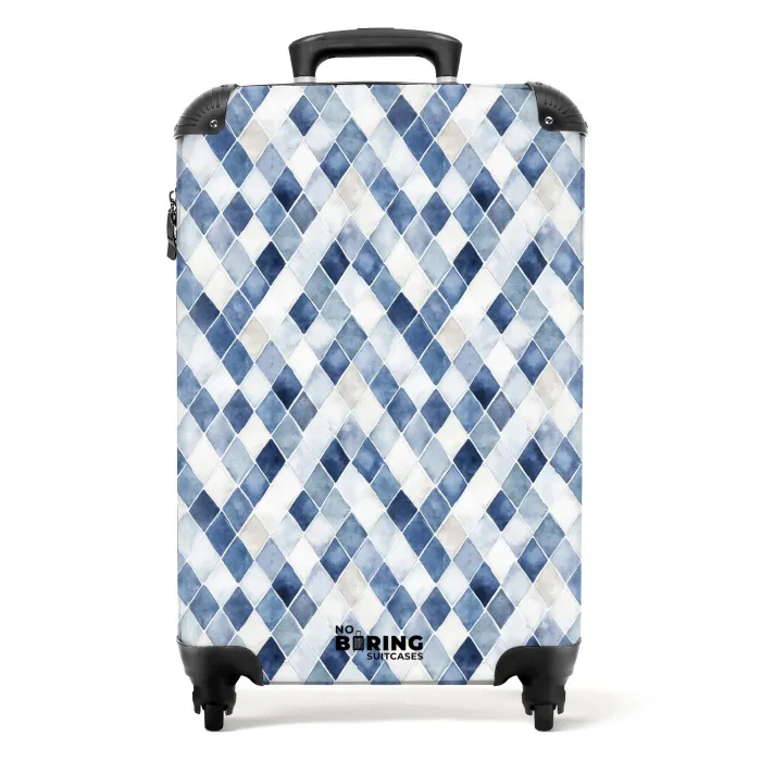 Ruit patroon blauw NBS - Handbagage koffer - Kinderen Unisex middel -productfoto_recht