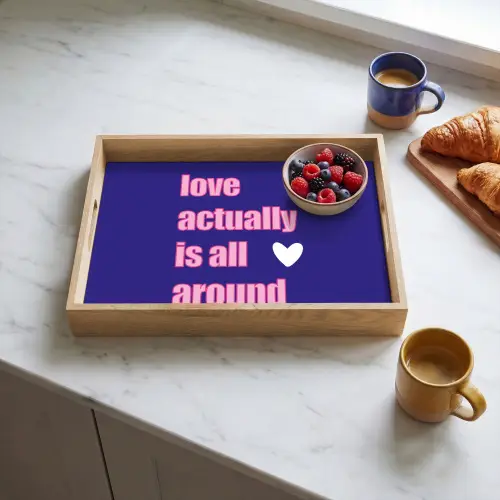Tekst - Valentijn - Love - Blauw Dienblad Rechthoek middel -sfeer2