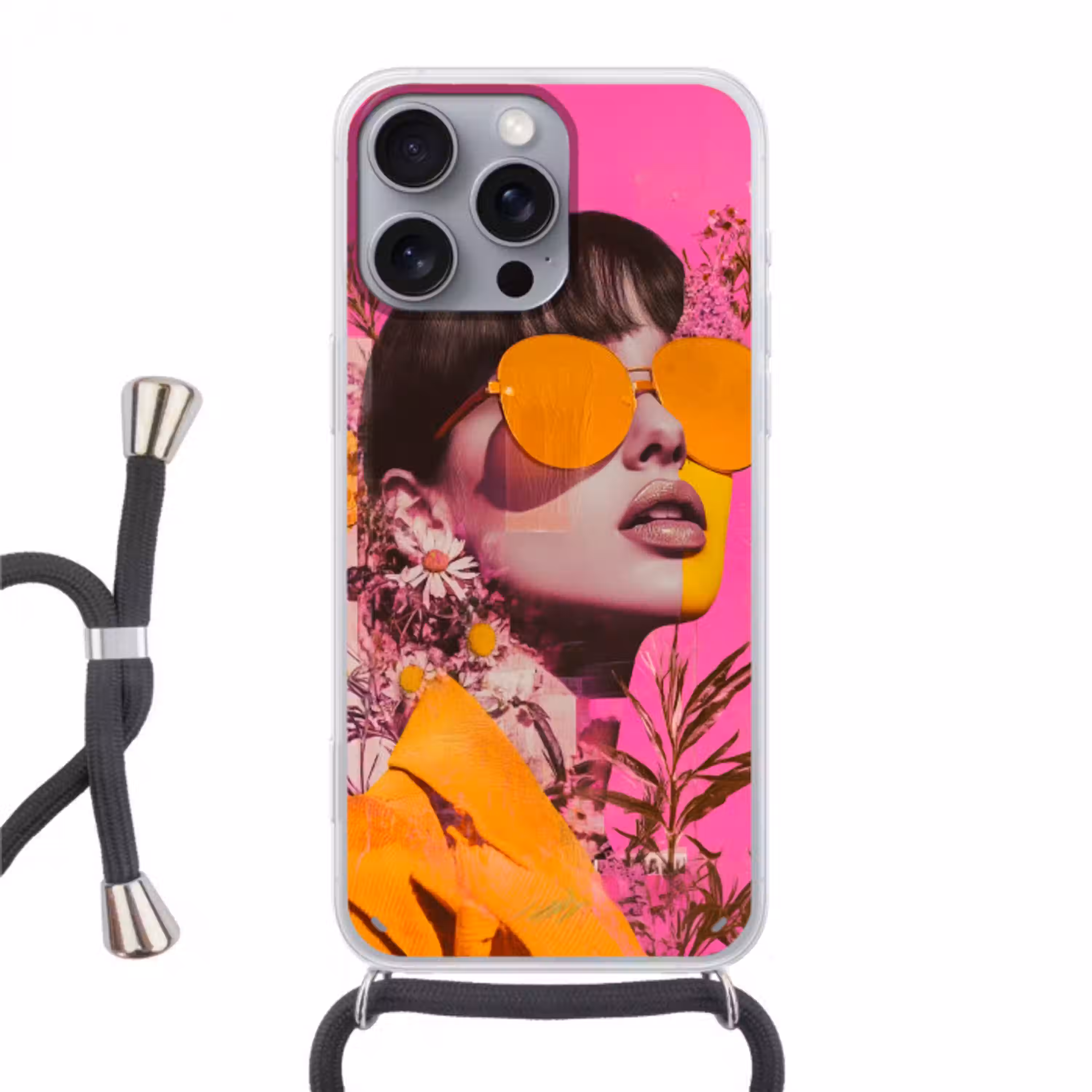 Zonnebril - Oranje - Vrouw - Planten Hoesje iPhone 16 Pro Max met koord klein -3d
