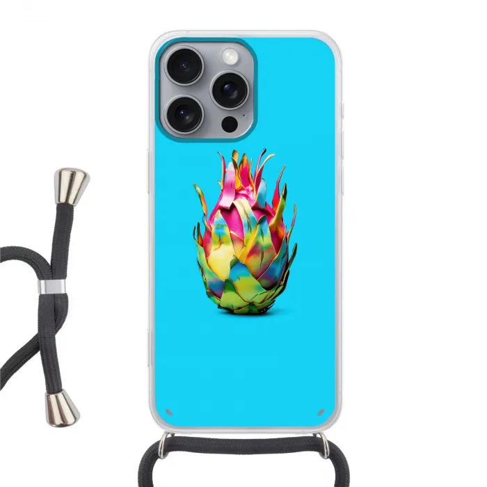 Drakenfruit - Blauw - Levendig Hoesje iPhone 16 Pro Max met koord klein -3d