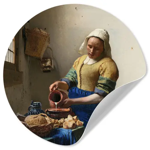 Het melkmeisje - Kunst - Oude meesters - Vermeer Wandcirkel behangsticker klein -3d