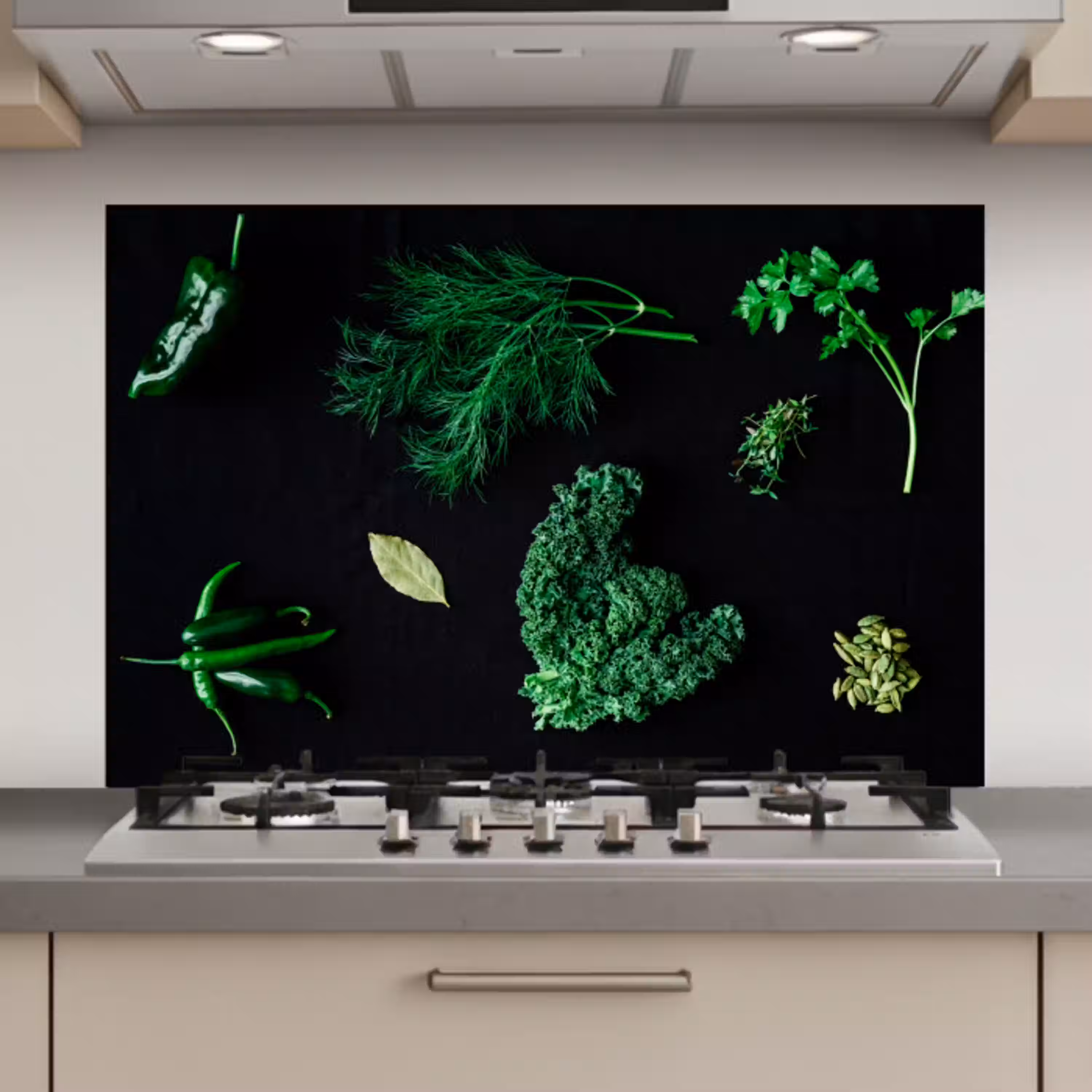 Specerijen en kruiden op zwarte achtergrond keuken achterwand spatscherm klein -3d_website