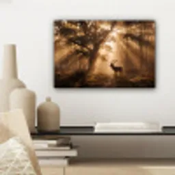 Hert - Bos - Mistig - Natuur - Goud canvas 2cm klein -sfeer6