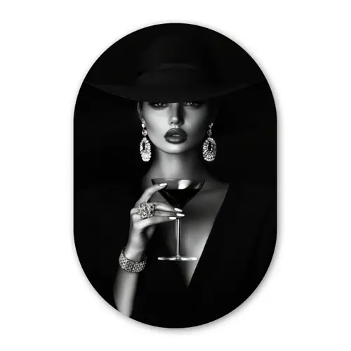 Vrouw - Cocktail - Chic Wandcirkel Ovaal Glas middel -3d