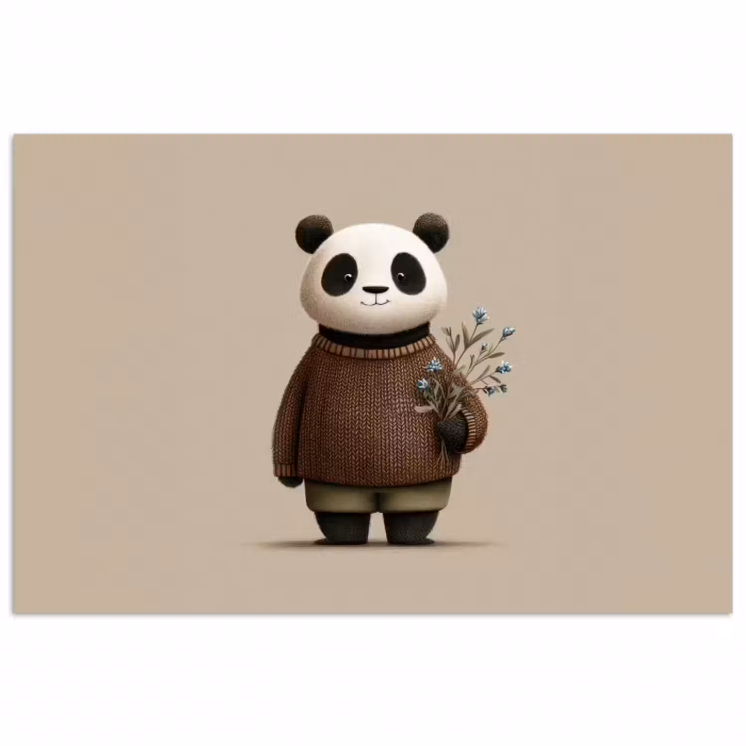 Poster - Panda - Blaue Blumen - Sanftheit