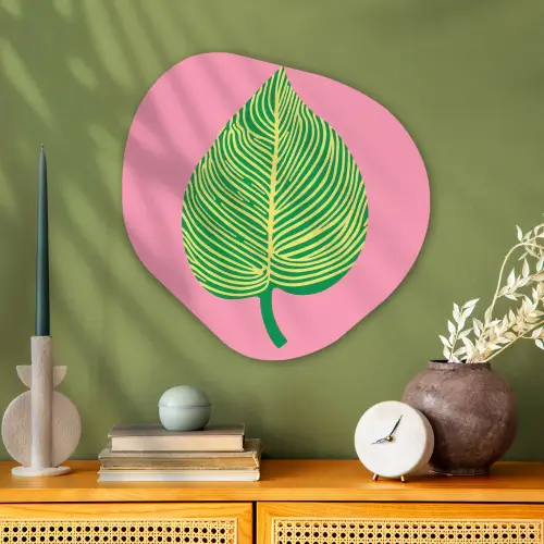 Illustratie - Blad - Minimalistisch - Groen Wandcirkel Organisch Plexiglas middel -sfeer2