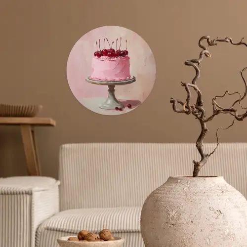 Taart - Pink - Cherry Wandcirkel behangsticker klein -sfeer1