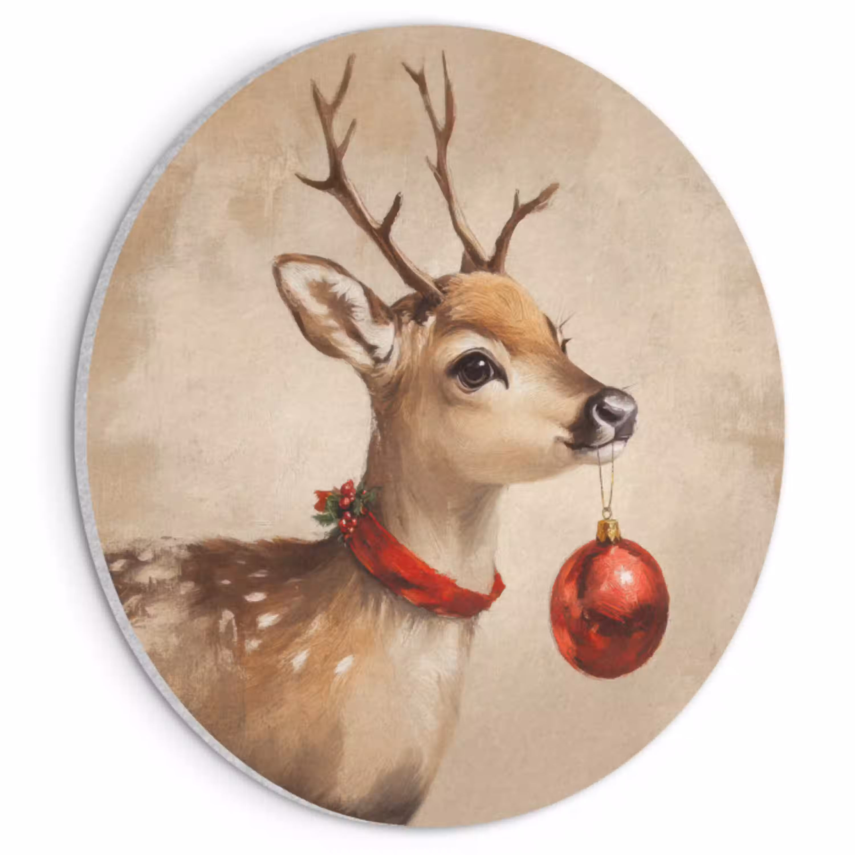Kerst - Hert - Gewei - Kerstbal - Rendier Akoestische PET Vilt - Rond klein -3d