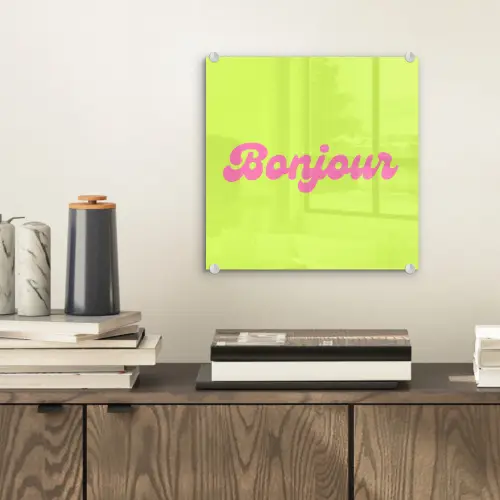 Groen - Roze bonjour - Retro plexiglas 5mm klein -sfeer1